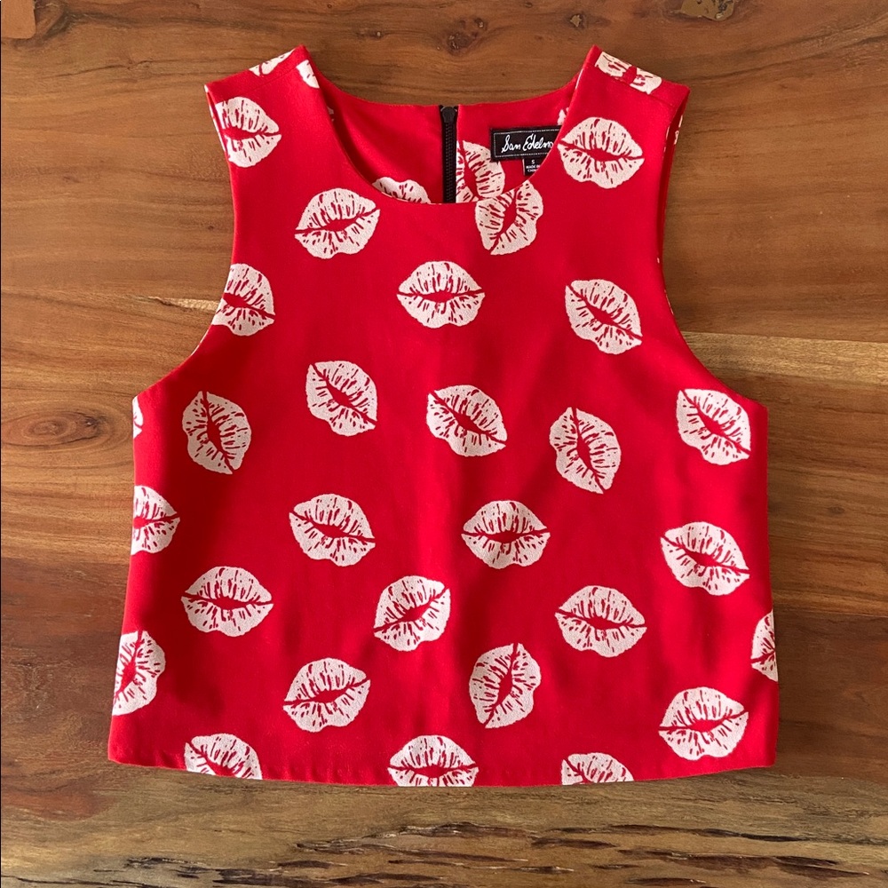 Sam Edelman Red Tank Top with White Lip Print